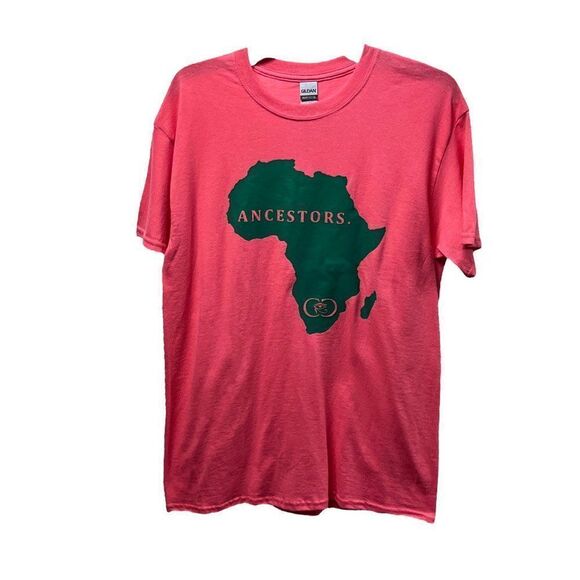 Gildan T-Shirt Coral Green Africa Ancestors Graphic Cotton Crew Neck Womens M - Picture 1 of 5